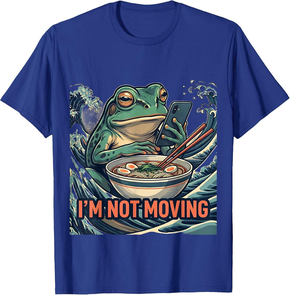 Men's I’m Not Moving Funny Grumpy Frog Ramen Anime Art T-Shirt - Royal Blue