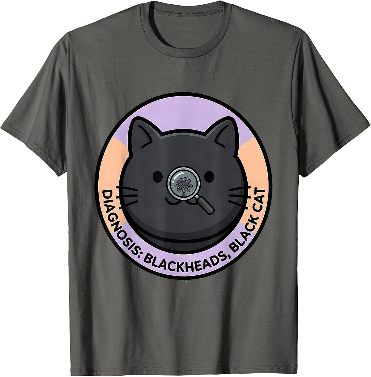 Men's Diagnosis: Blackheads, Black Cat Cute Kawaii Dermatology T-Shirt - Asphalt Grey