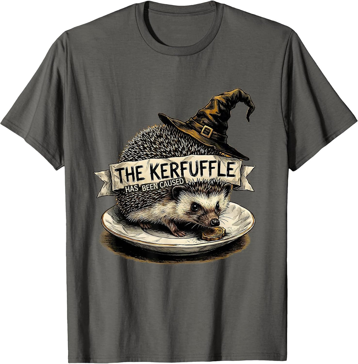 Men's The Kerfuffle Has Been Caused Whimsical Hedgehog Meme Humor T-Shirt - Asphalt Grey