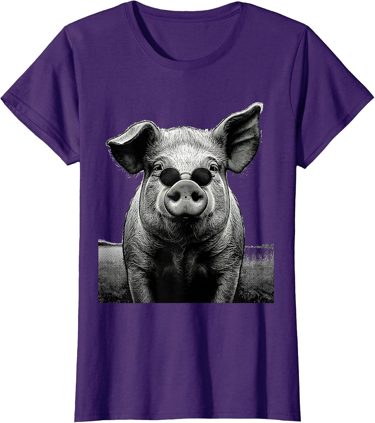 Women's Oversized Pig Head Funny Farm Animal Lover Gift T-Shirt - Purple