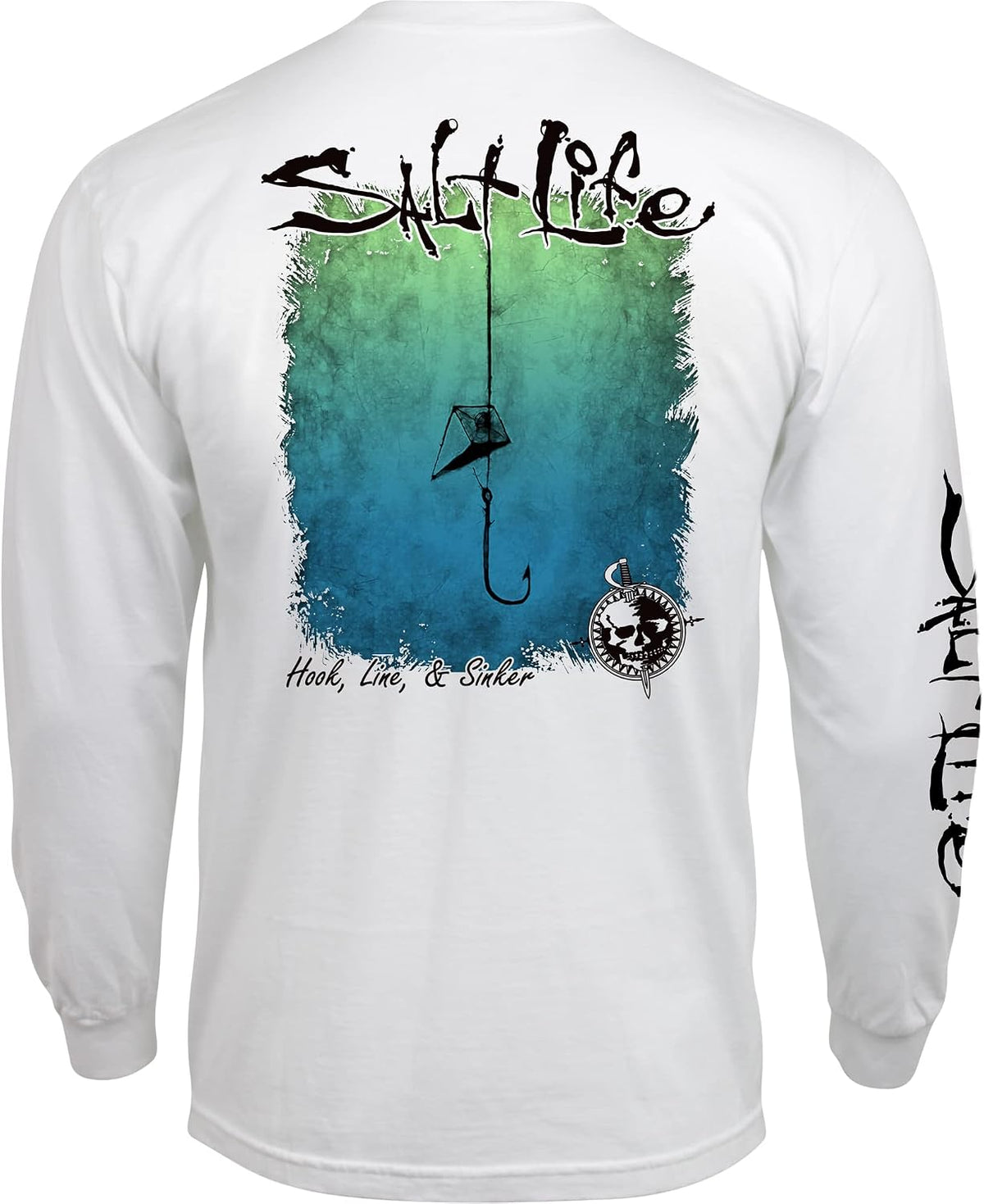 Salt Life Men's Hook Line and Sinker Fade Long Sleeve Classic Fit Shirt - White