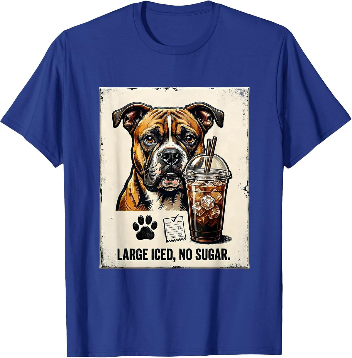 Men's Large Iced No Sugar Funny Pitbull Drinking Iced Coffee Meme T-Shirt - Royal Blue