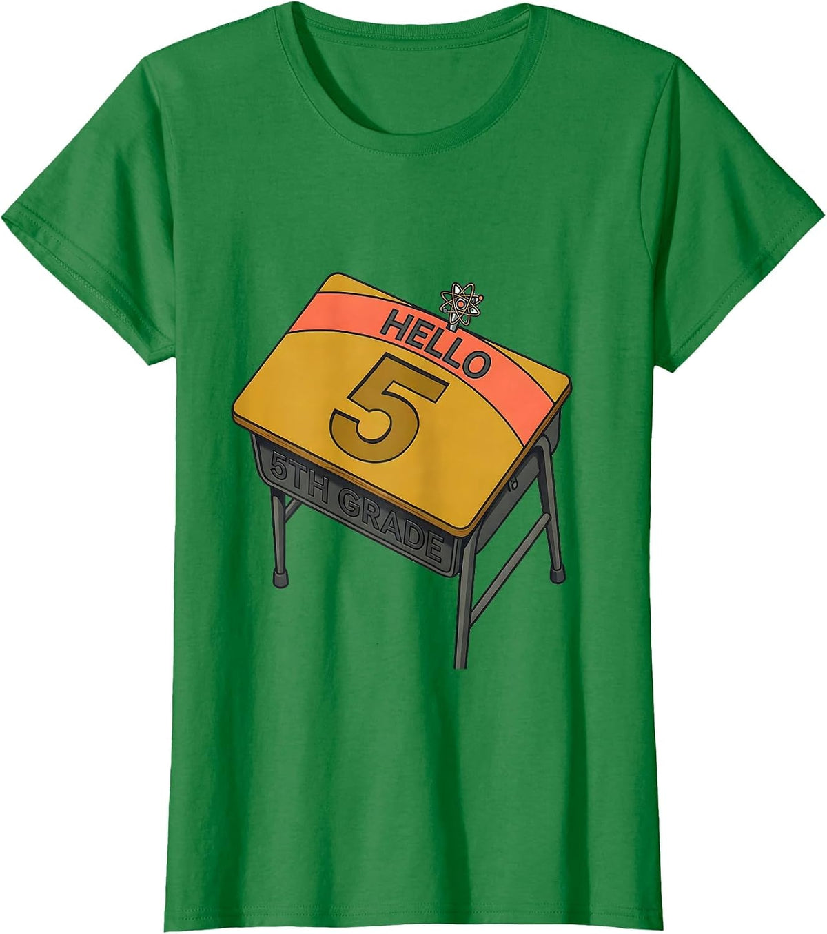 Women's Hello 5th Grade Midcentury Modern Back To School Leopard T-Shirt - Kelly Green