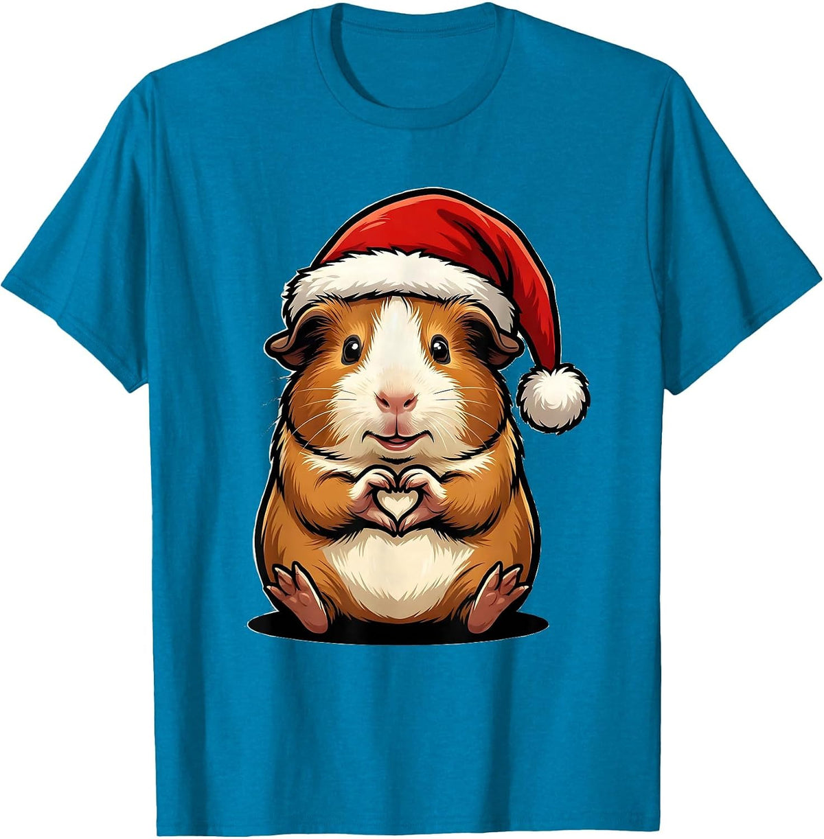 Guinea Pig Santa Hat Cartoon Pet Lover Christmas Humor T-Shirt - Sapphire Blue