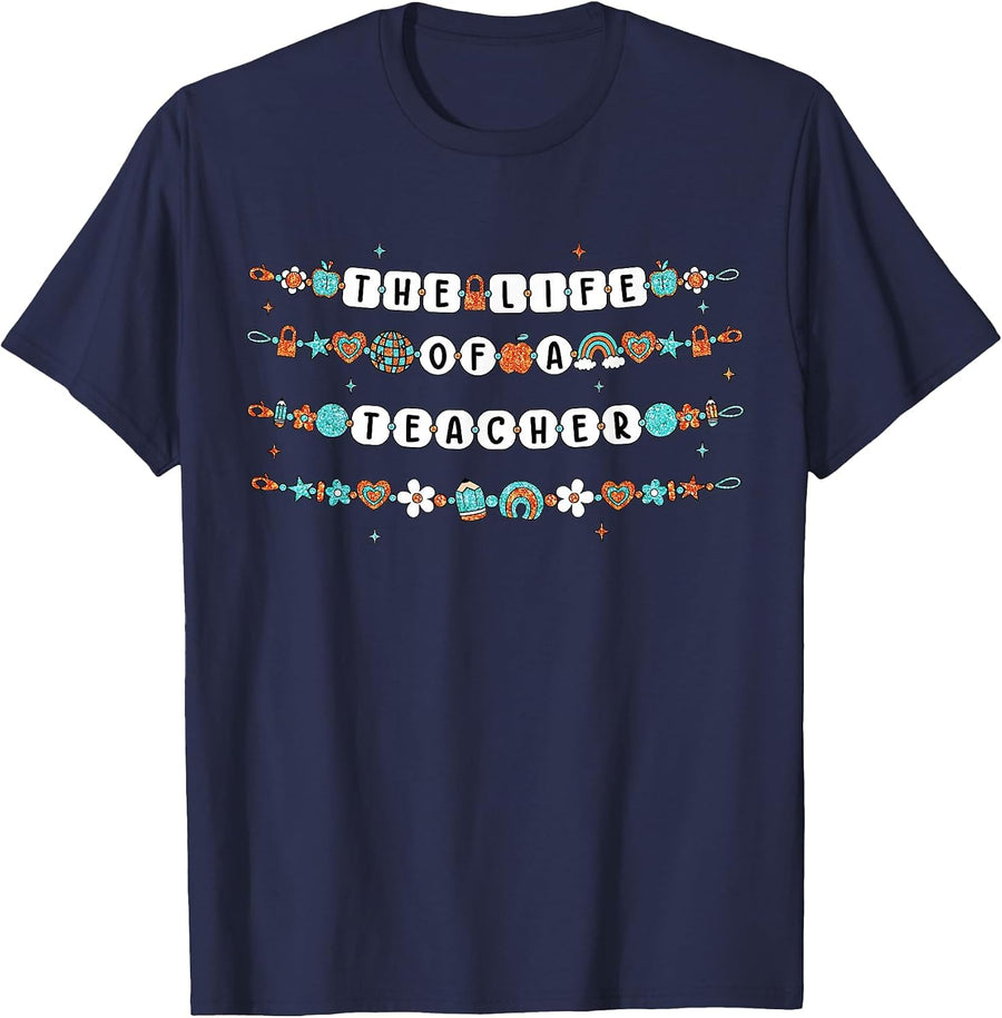 The Life of A Teacher Friendship Bracelets Elementary School T-Shirt - Navy Blue