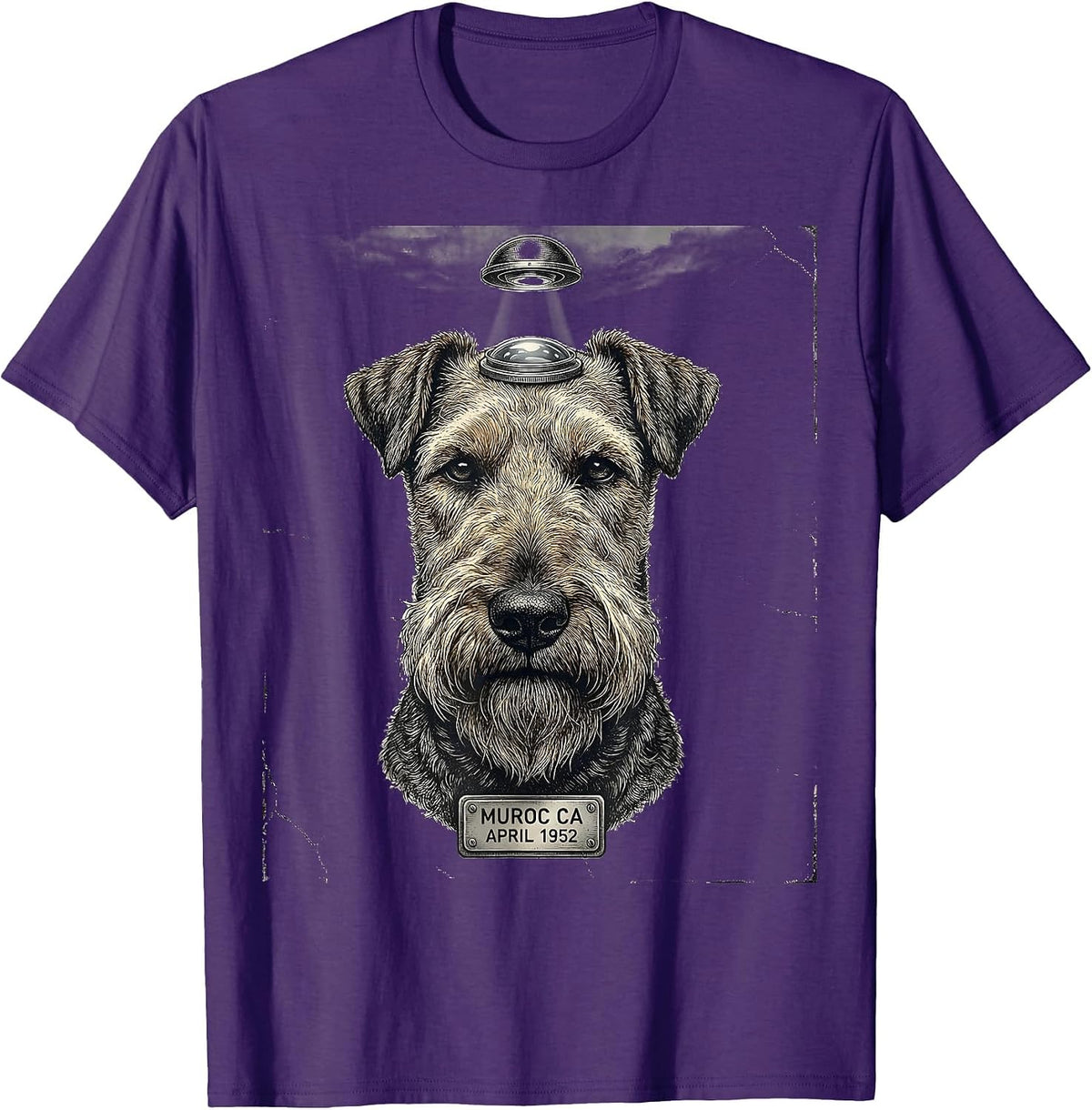 Muroc CA April 1952 Distressed Airedale Terrier UFO Selfie T-Shirt - Purple