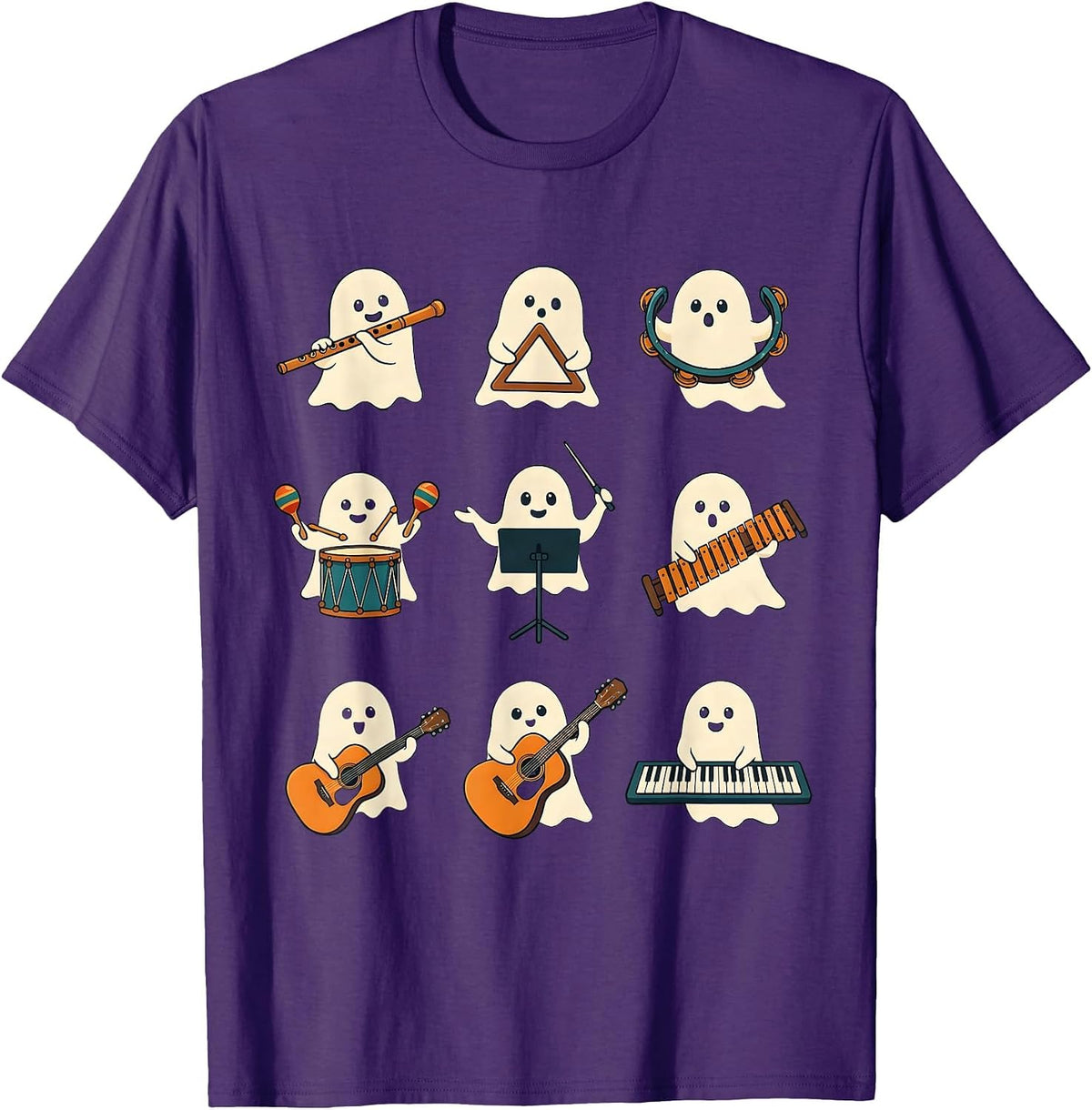 Ghost Band Music Teacher Halloween Whimsical Humor T-Shirt - Purple