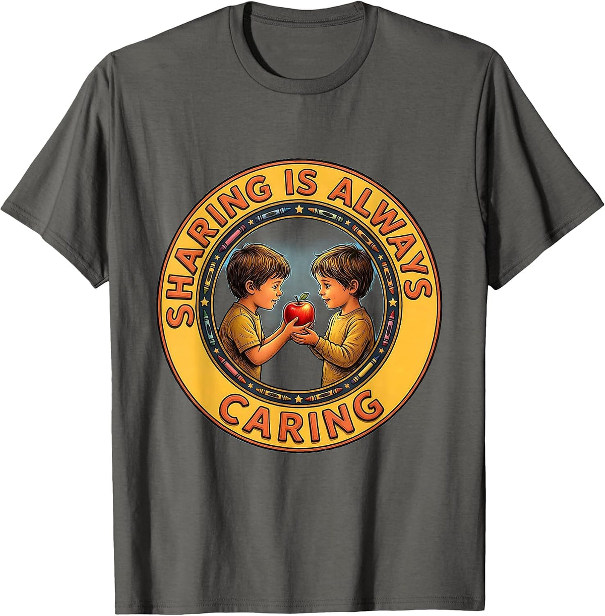 Men's Sharing Is Always Caring Preschool Teacher Design T-Shirt - Asphalt Grey