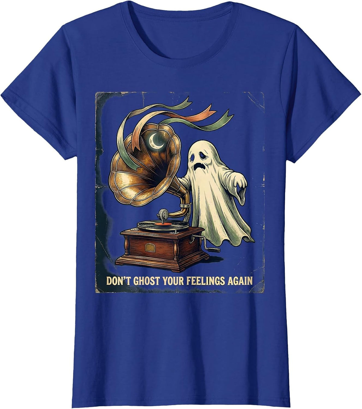 Women's Don't Ghost Your Feelings Again Vintage Ghost Mental Health T-Shirt - Royal Blue