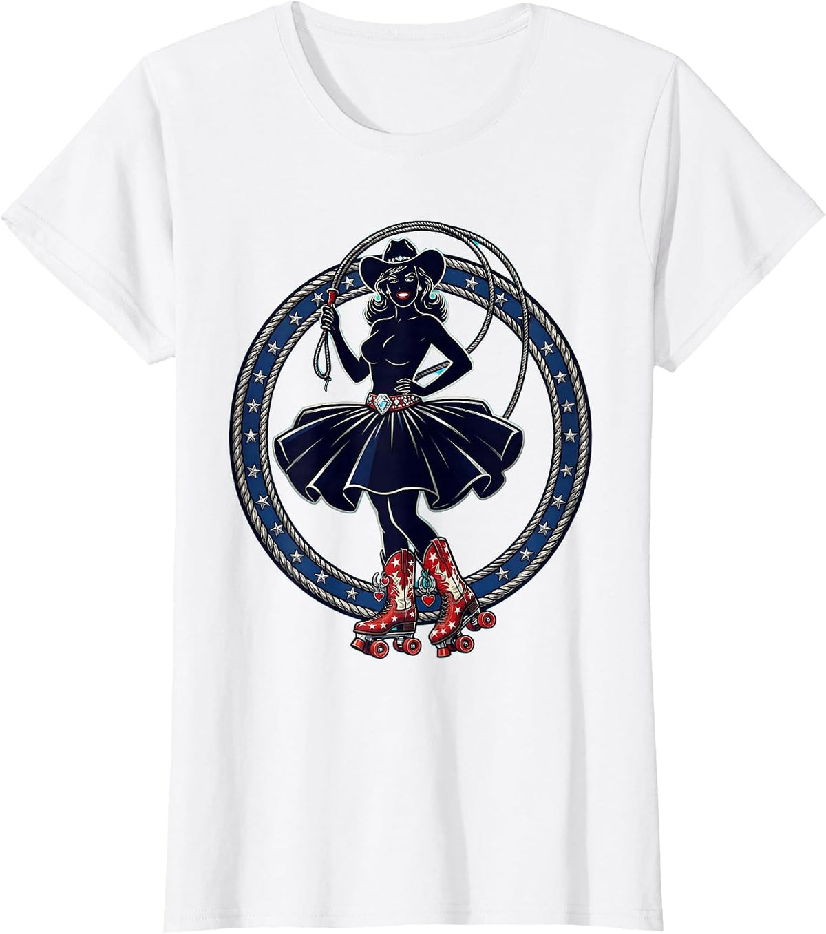 Retro Patriotic Roller Skater Vintage 50s Design T-Shirt - White