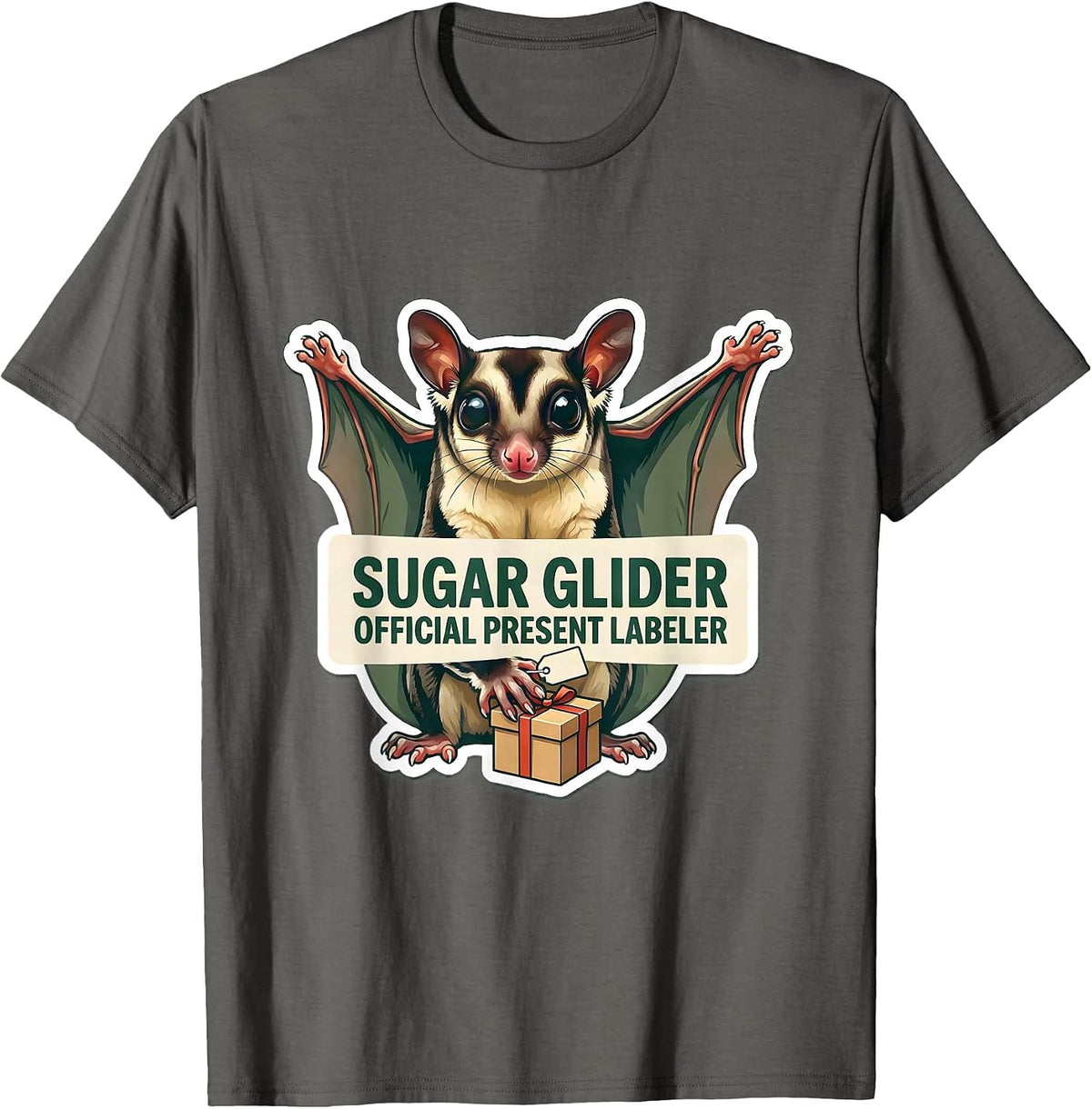 Sugar Glider: Official Present Labeler Funny Christmas T-Shirt - Asphalt Grey