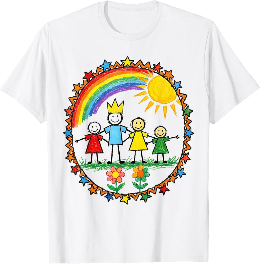 Men's Preschool Teacher Child Family Portrait Drawing T-Shirt - White
