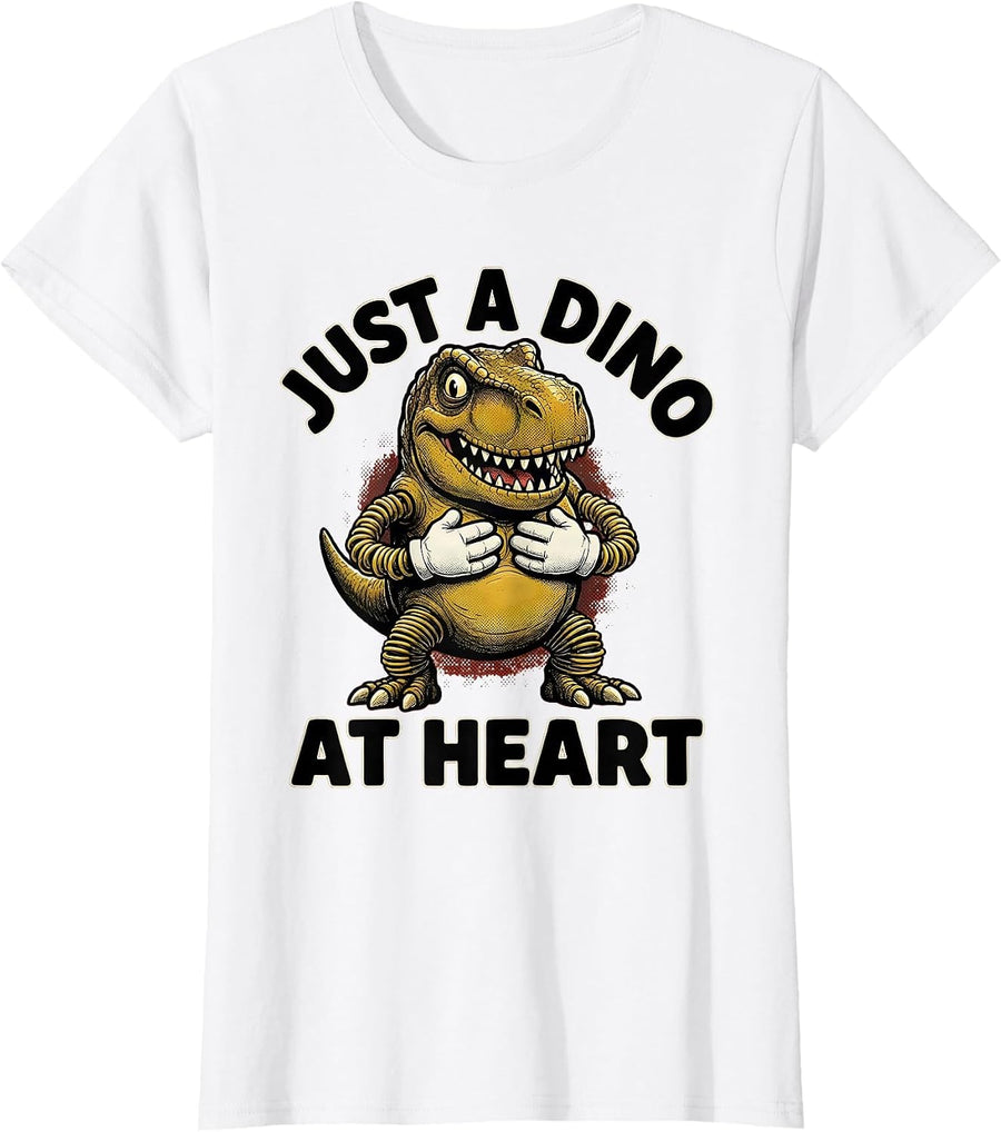 Women's Just a Dino at Heart Dinosaur Lover Design T-Shirt - White