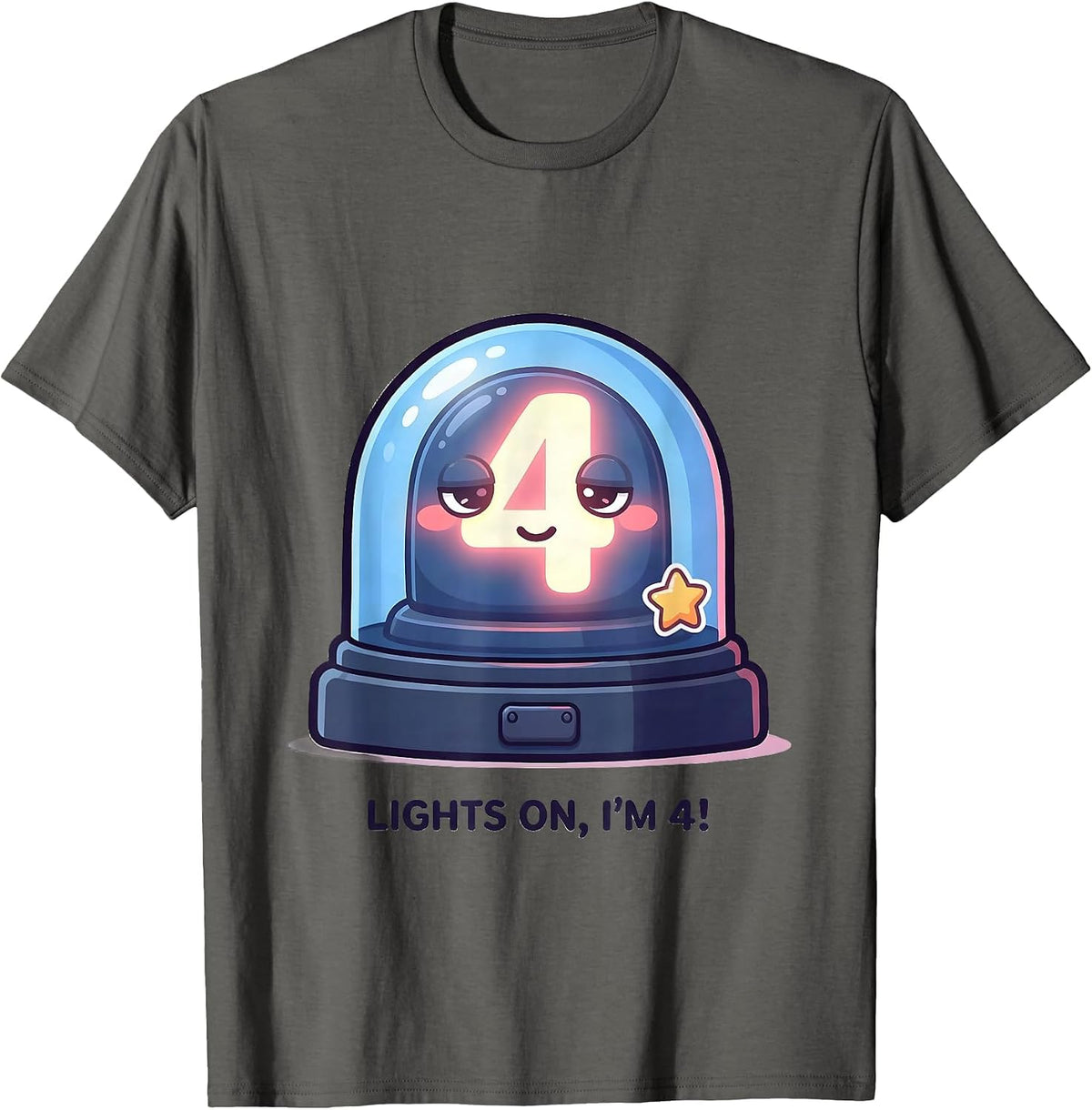 Lights On, I'm 4! Cute Kawaii Police Officer Kids Costume T-Shirt - Asphalt Grey