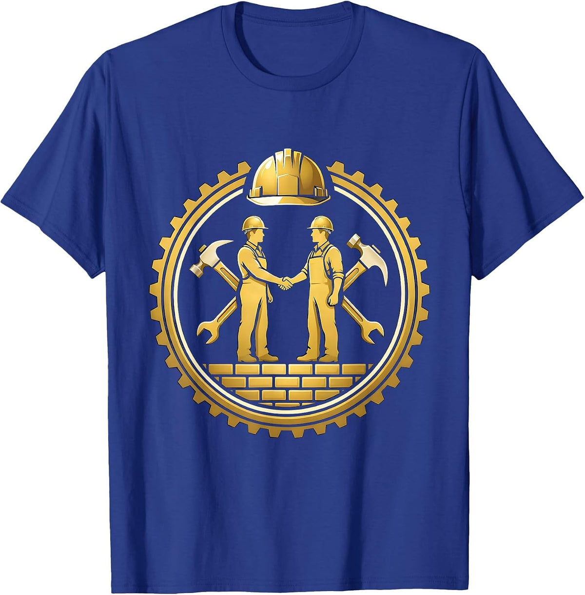 Workers Handshake Over Foundation Graphic Tee T-Shirt - Royal Blue