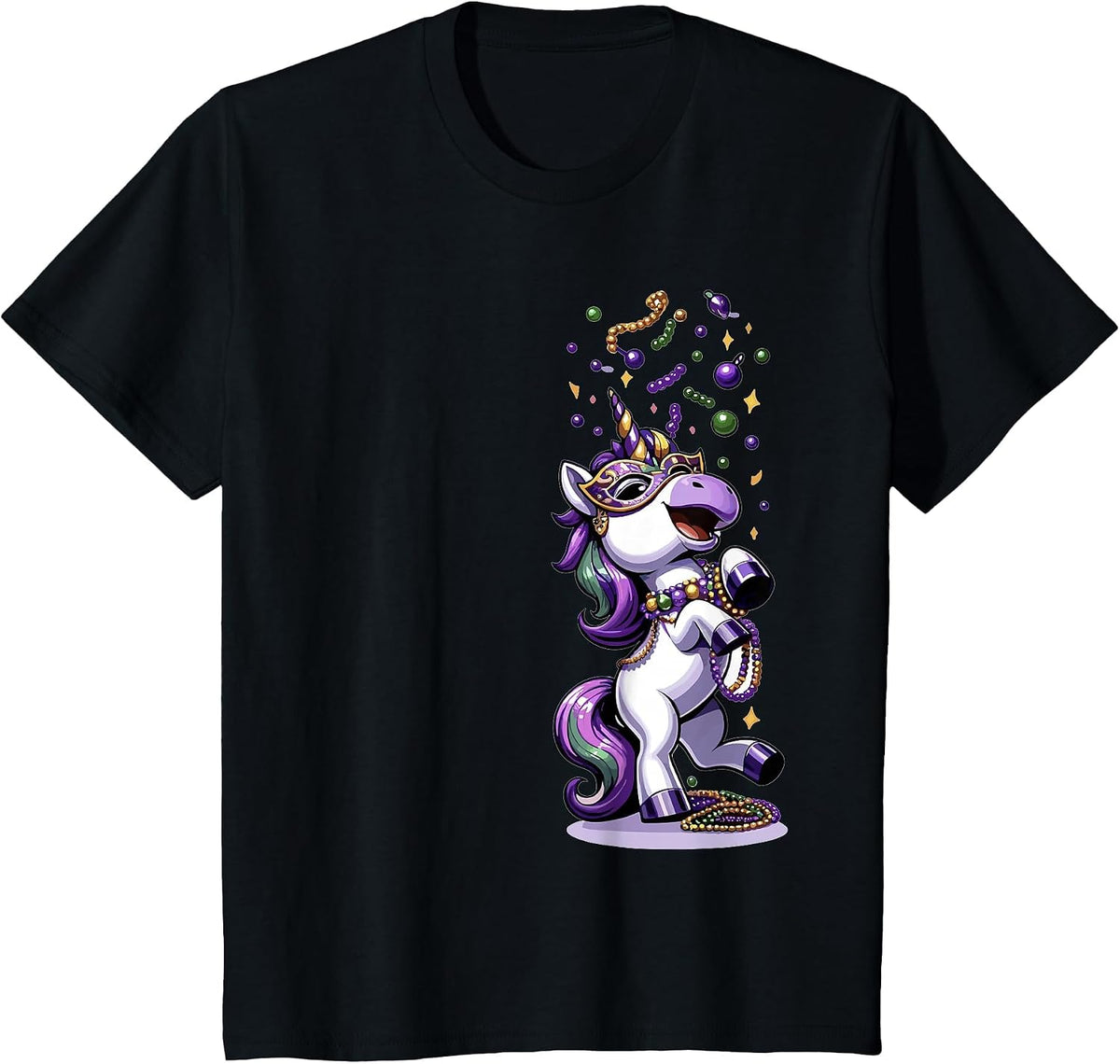 Festive Mardi Gras Unicorn T-Shirt - Black