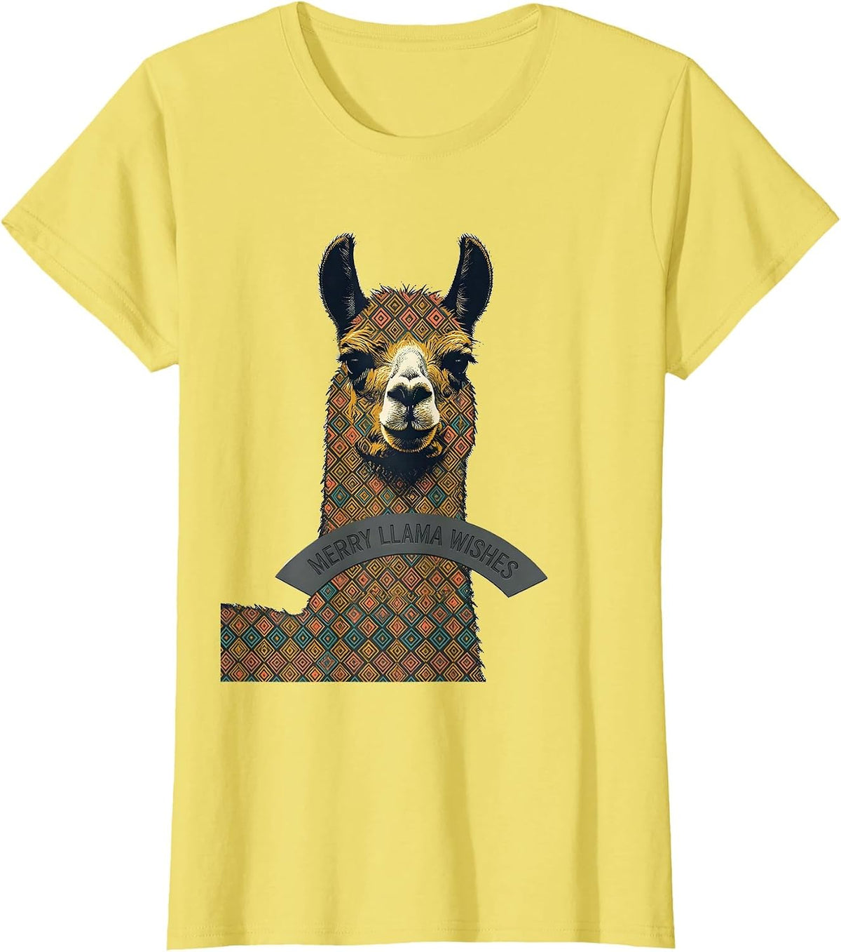 Merry Llama Wishes Midcentury Modern Christmas Llama Lover T-Shirt - Lemon Yellow