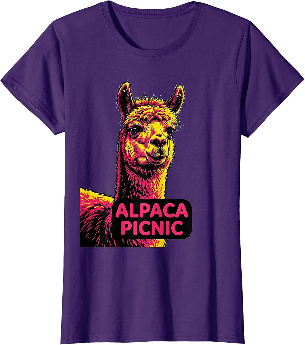 Women's Alpaca Picnic Pop Art Funny Alpaca Lover Humor T-Shirt - Purple