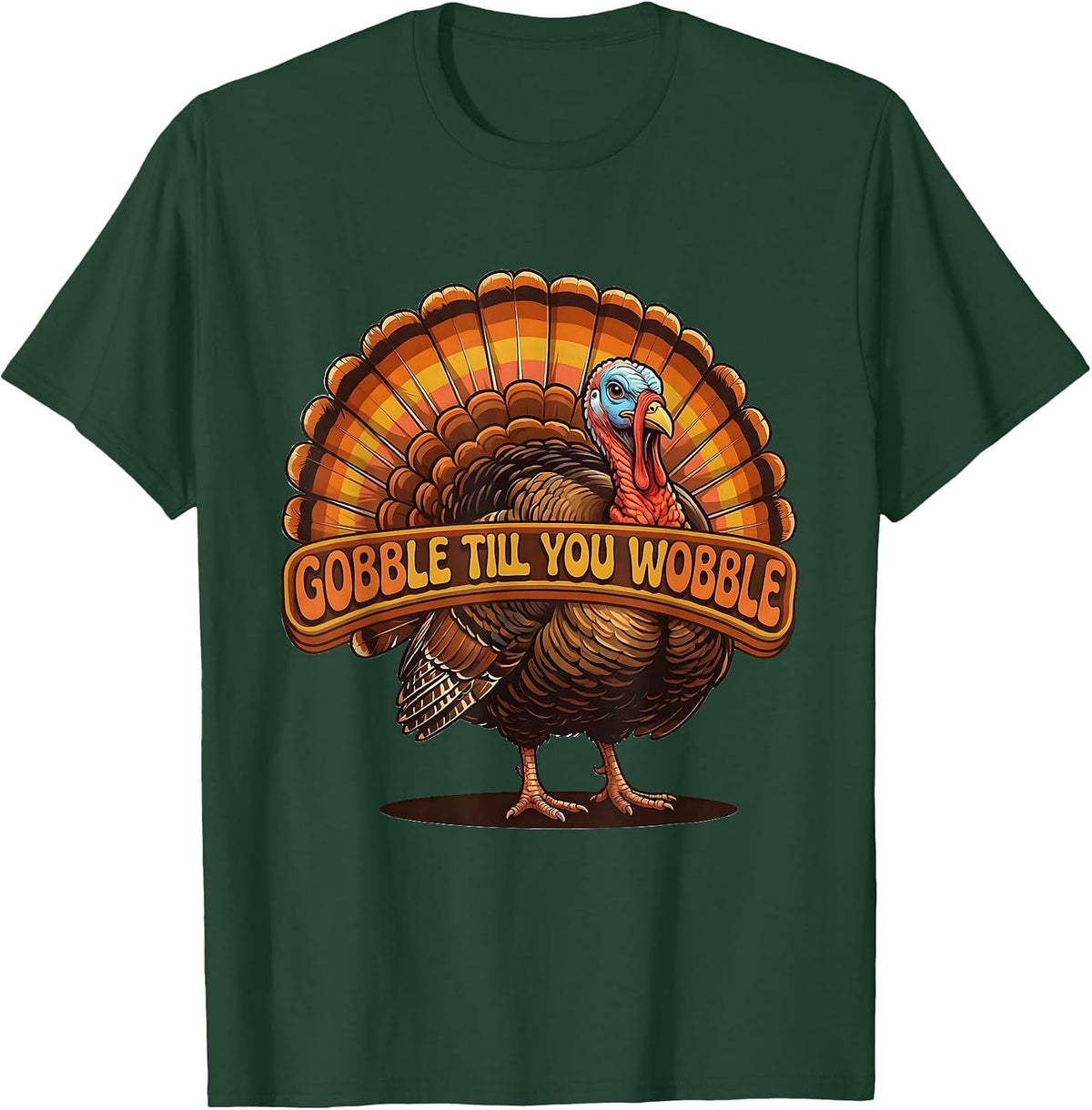 Boys Gobble Till You Wobble Thanksgiving Design T-Shirt - Dark Green
