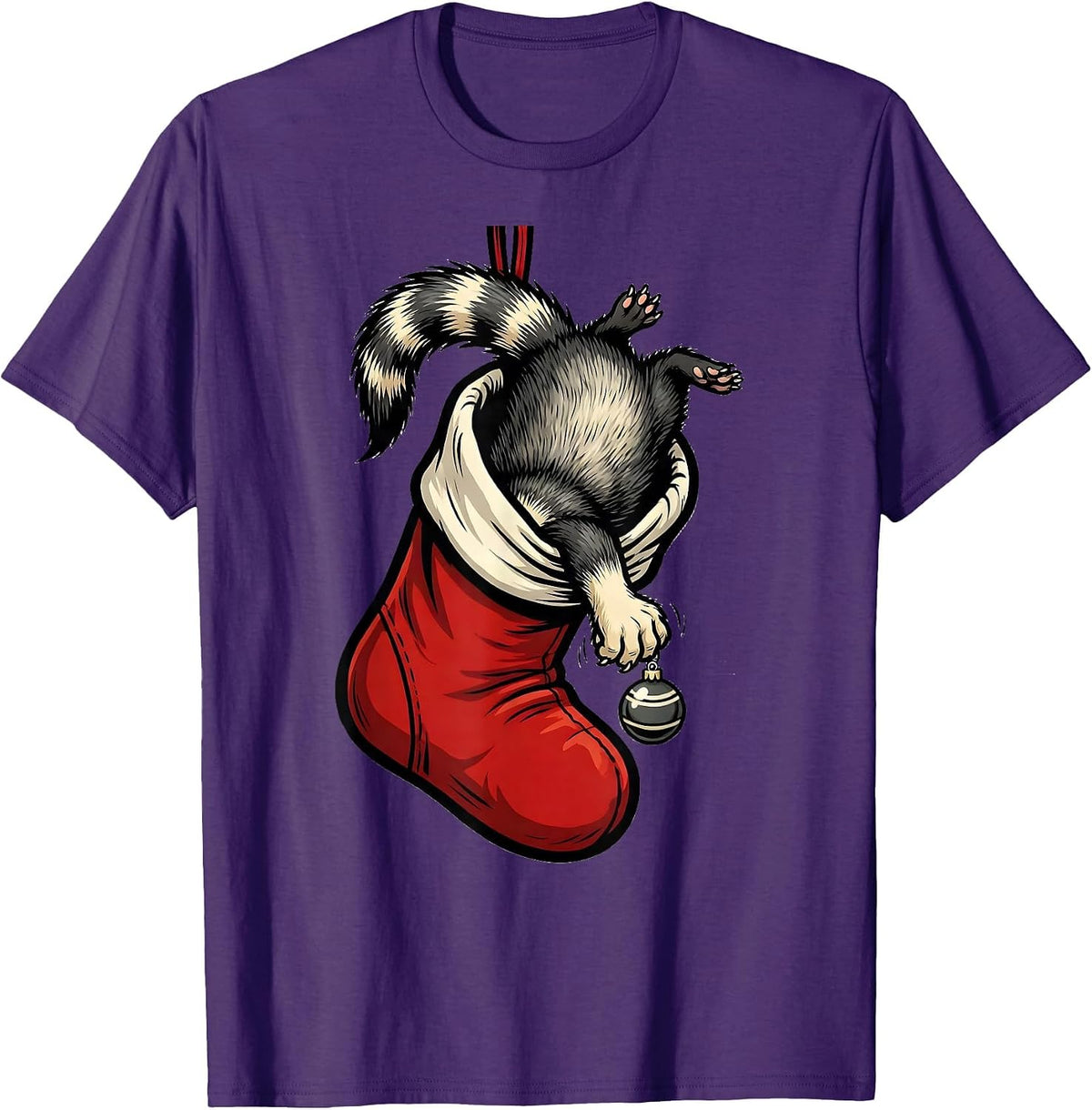 Masked Ferret In Stocking Cartoon Ferret Lover Humor T-Shirt - Purple