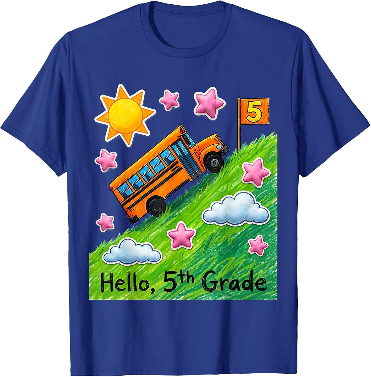 Men's Hello, 5th Grade Naive Kidcore Back To School Teacher T-Shirt - Royal Blue