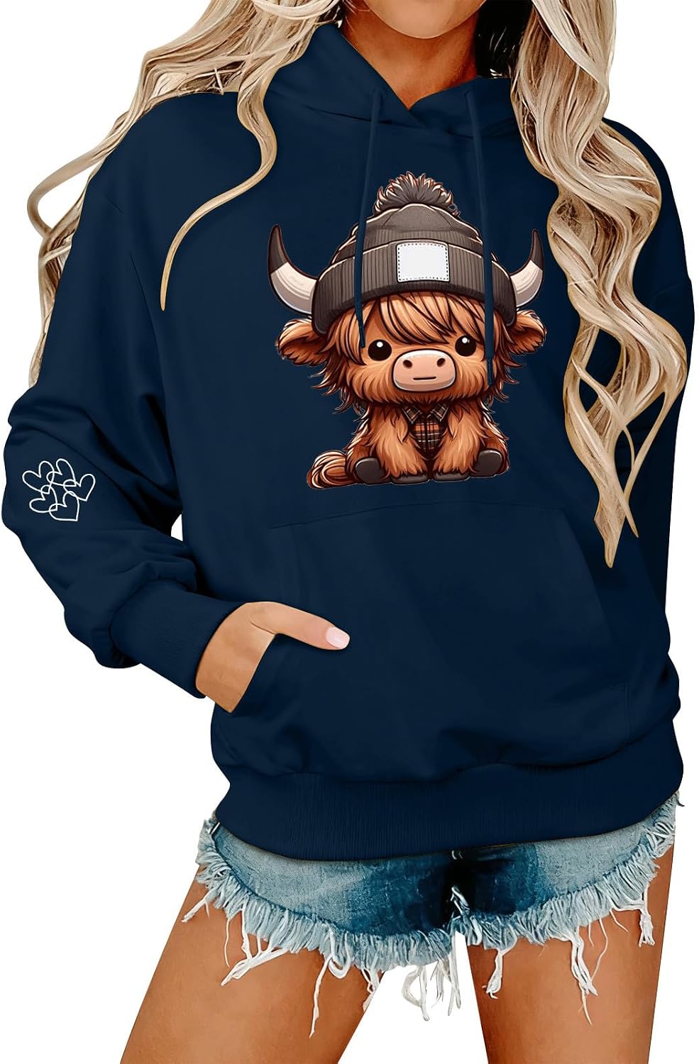 Highland Cow Hoodie For Women Oversized Graphic Hooded Sweatshirts Long Sleeve Drop Shoulder Drawstring Pullover Tops - A27
