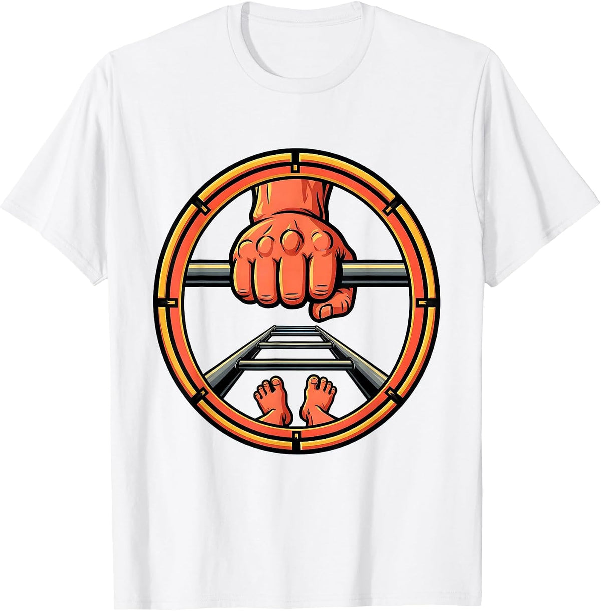 Men's Occupational Therapy Hand Grip Parallel Bar Design T-Shirt - White