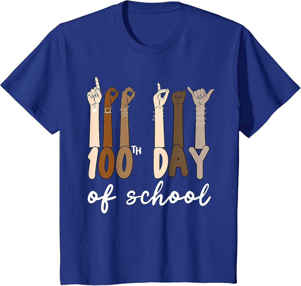 100 Days of School Hand Sign Language Teachers ASL Boys Girl T-Shirt - Royal Blue