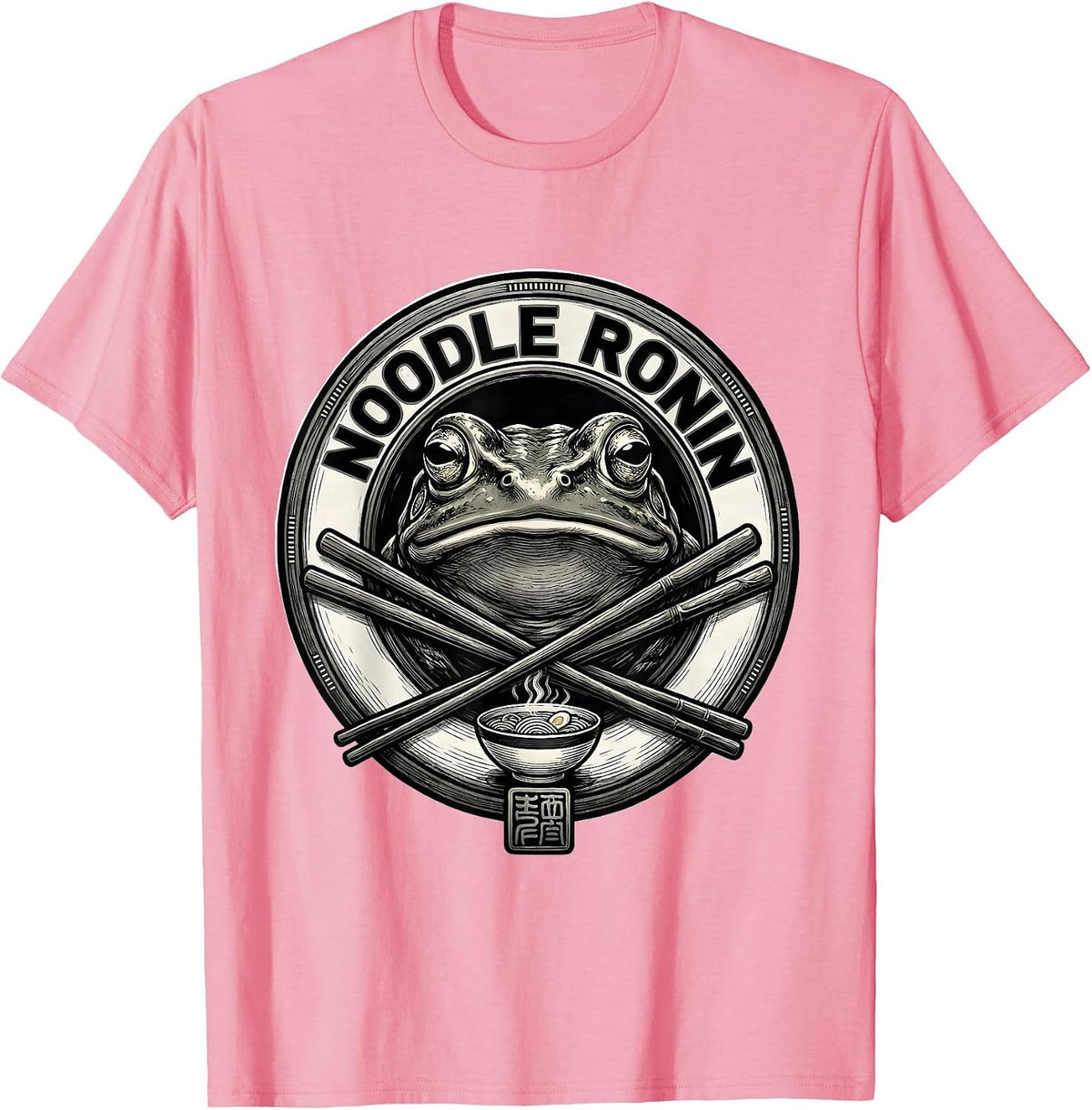 Men's Noodle Ronin Funny Grumpy Frog Japanese Art Ramen Humor T-Shirt - Pink