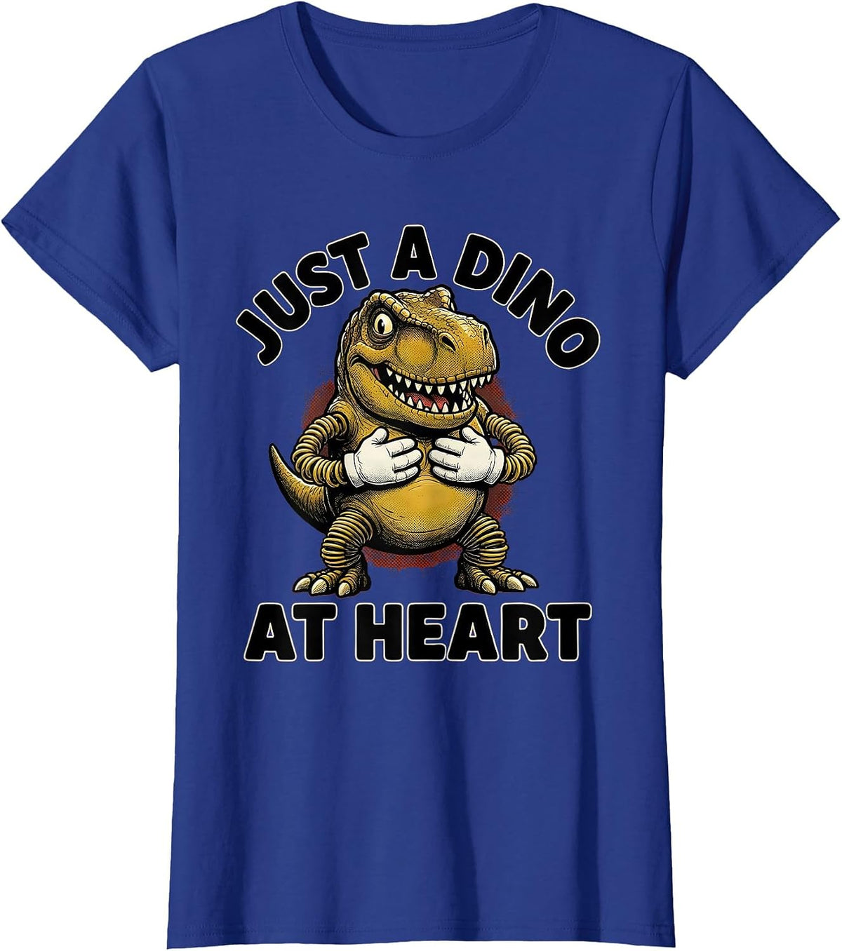 Women's Just a Dino at Heart Dinosaur Lover Design T-Shirt - Royal Blue