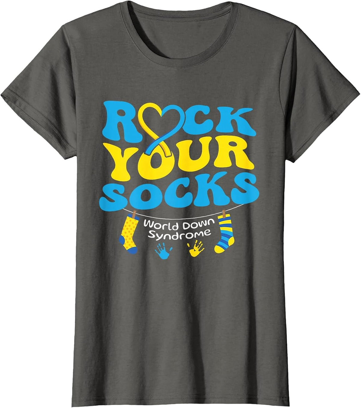 Rock Your Socks Cute Socks World Down Syndrome Day Awareness T-Shirt - Asphalt Grey
