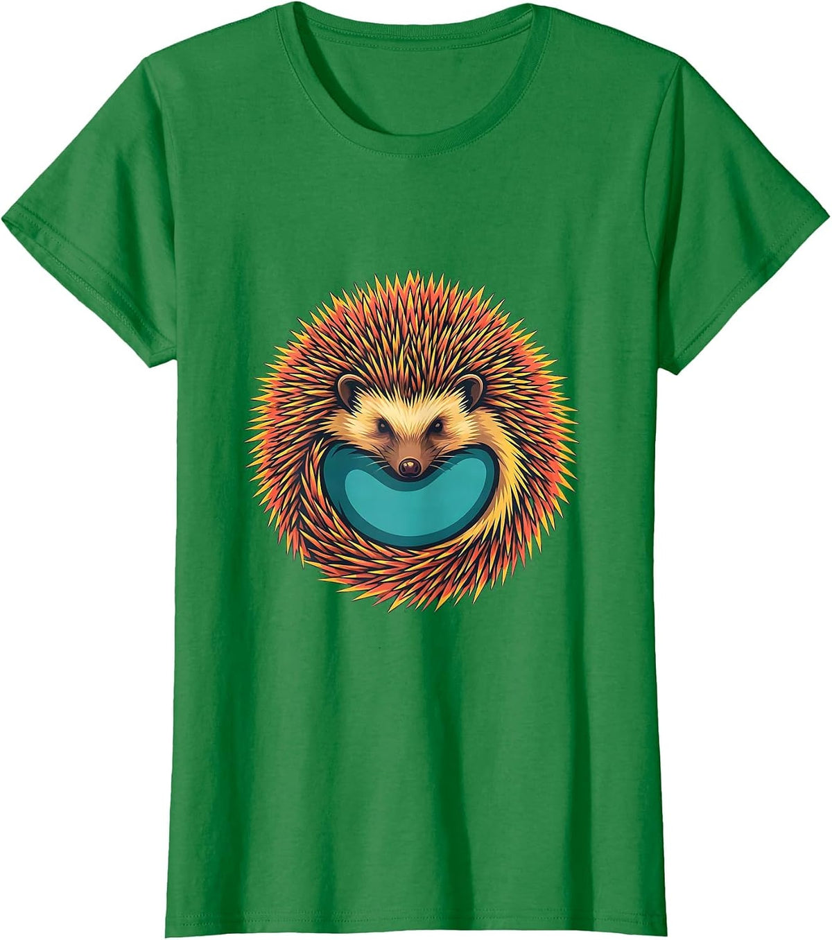Women's Cute Hedgehog Lover Flat Vector Animal Humor T-Shirt - Kelly Green