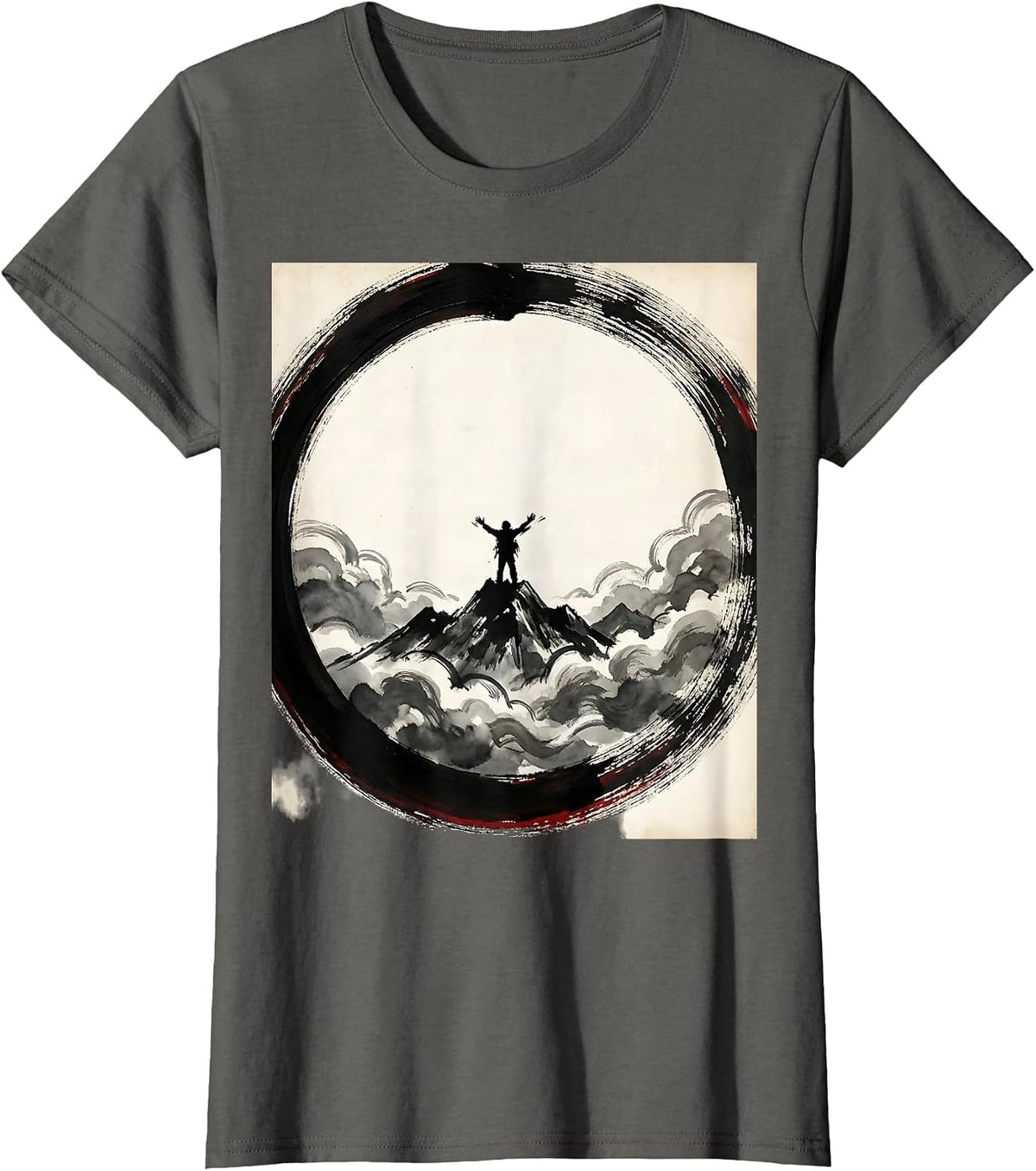 Women's Hiker Summit Above the Clouds Mountain Illustration T-Shirt - Asphalt Grey