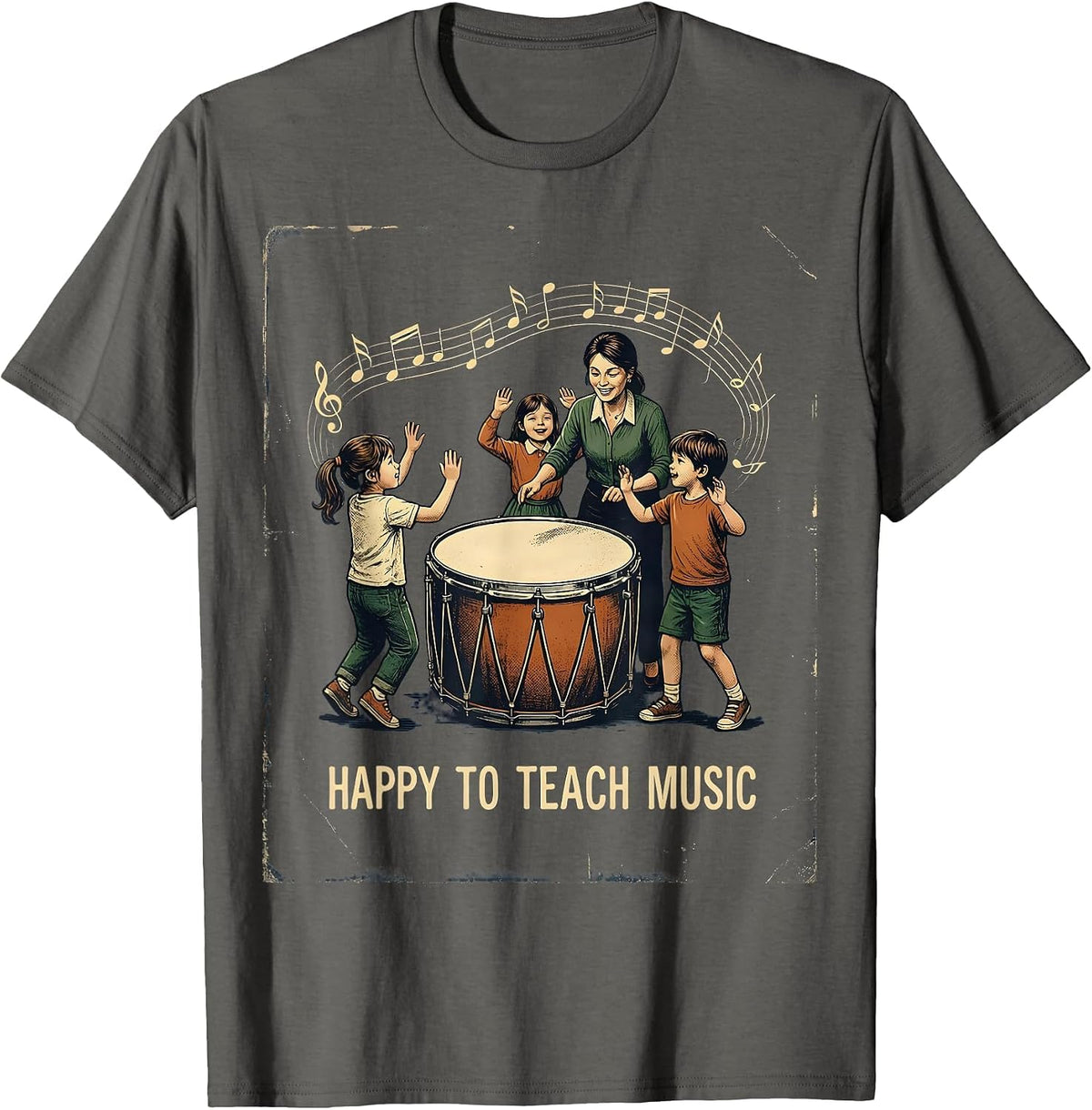 Men's Happy To Teach Music Vintage Music Teacher Back To School T-Shirt - Asphalt Grey