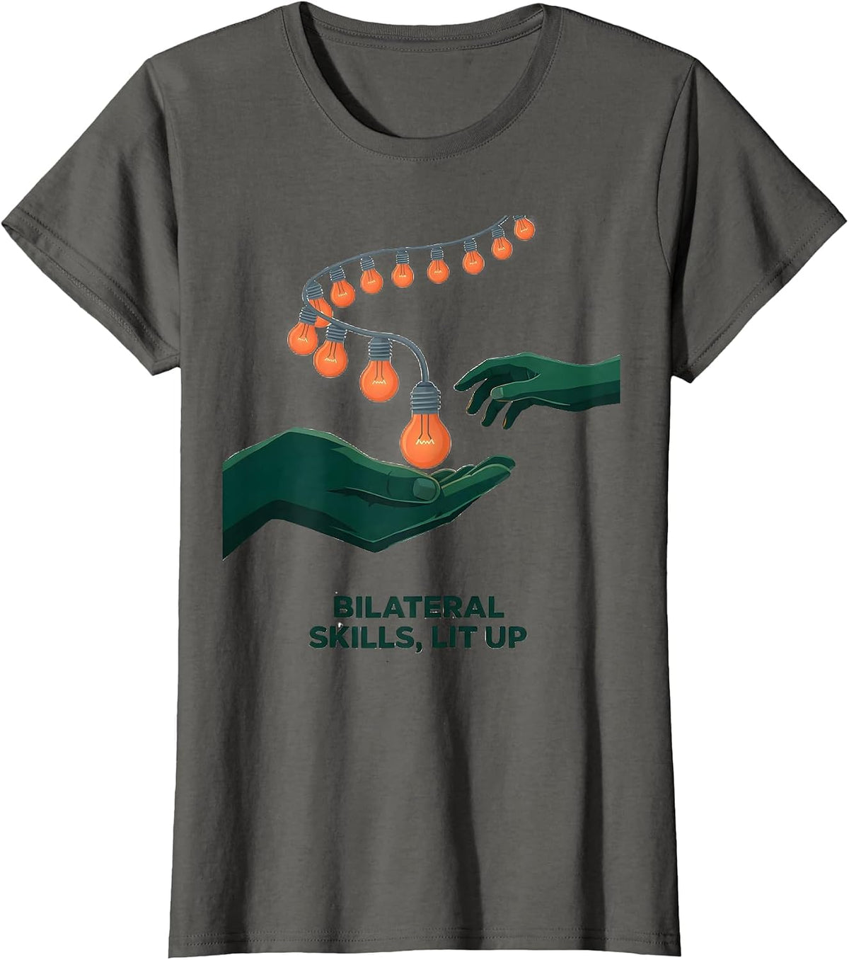 Women's Bilateral Skills Lit Up Occupational Therapy Christmas T-Shirt - Asphalt Grey