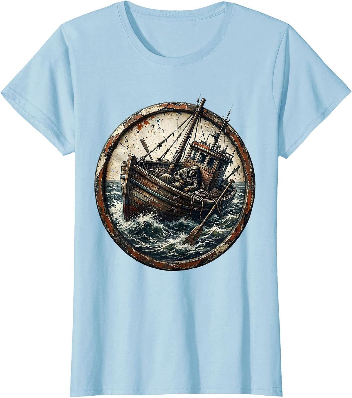 Jesus Sleeping in Storm-Tossed Boat Graphic T-Shirt - Baby Blue