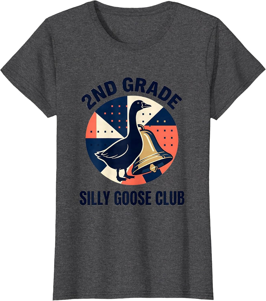 Women's 2nd Grade Silly Goose Club Funny Teacher Back To School T-Shirt - Dark Heather Grey