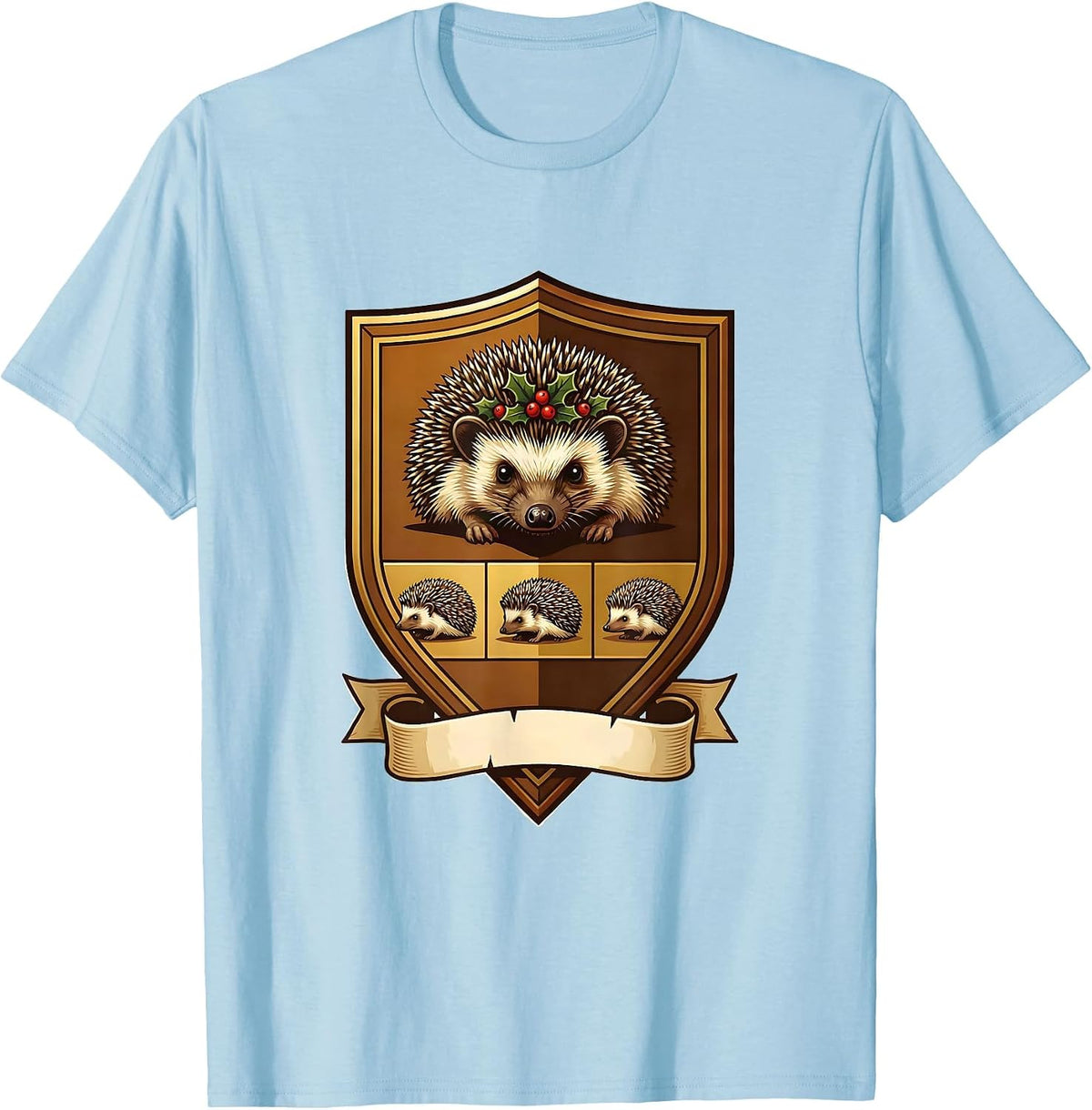 Men's Hedgehog Crest Emblem Cute Hedgehog Lover Christmas T-Shirt - Baby Blue