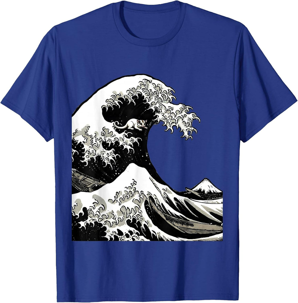 Men's Great Wave Kanagawa Sugar Glider Scratchboard Humor Animal T-Shirt - Royal Blue