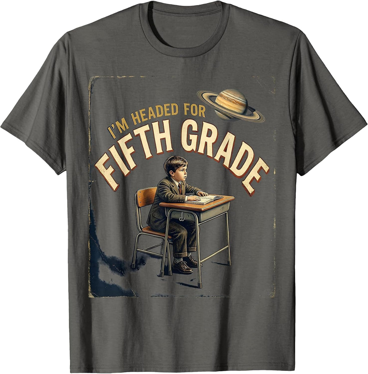 I'm Headed For Fifth Grade Vintage Astronaut Back To School T-Shirt - Asphalt Grey