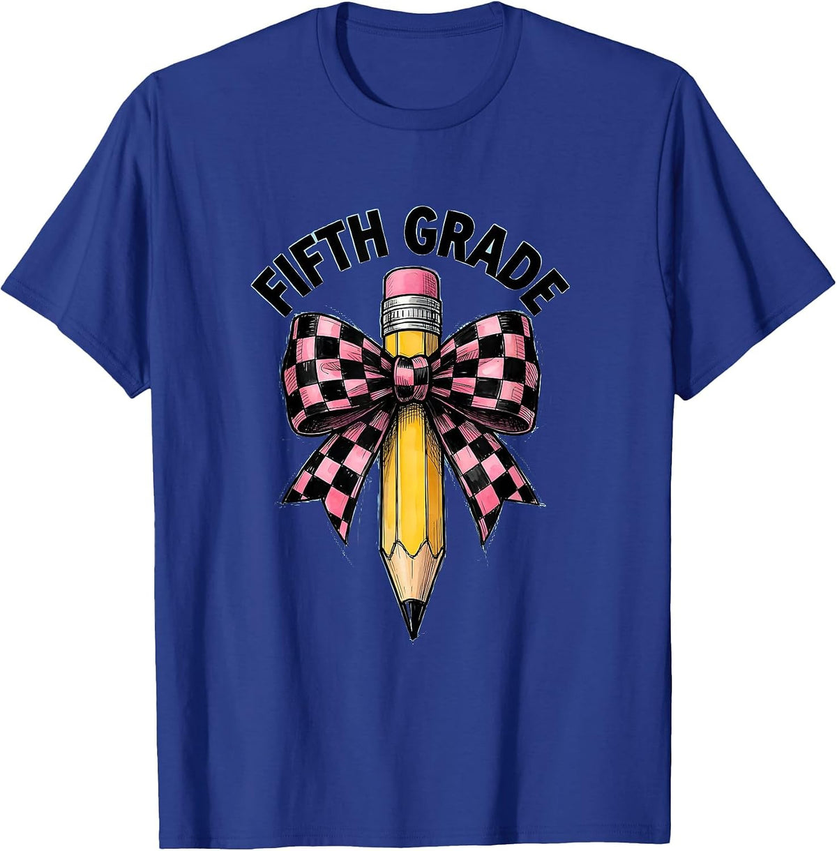 Fifth Grade Cute Coquette Bow Pencil Back To School Gift T-Shirt - Royal Blue