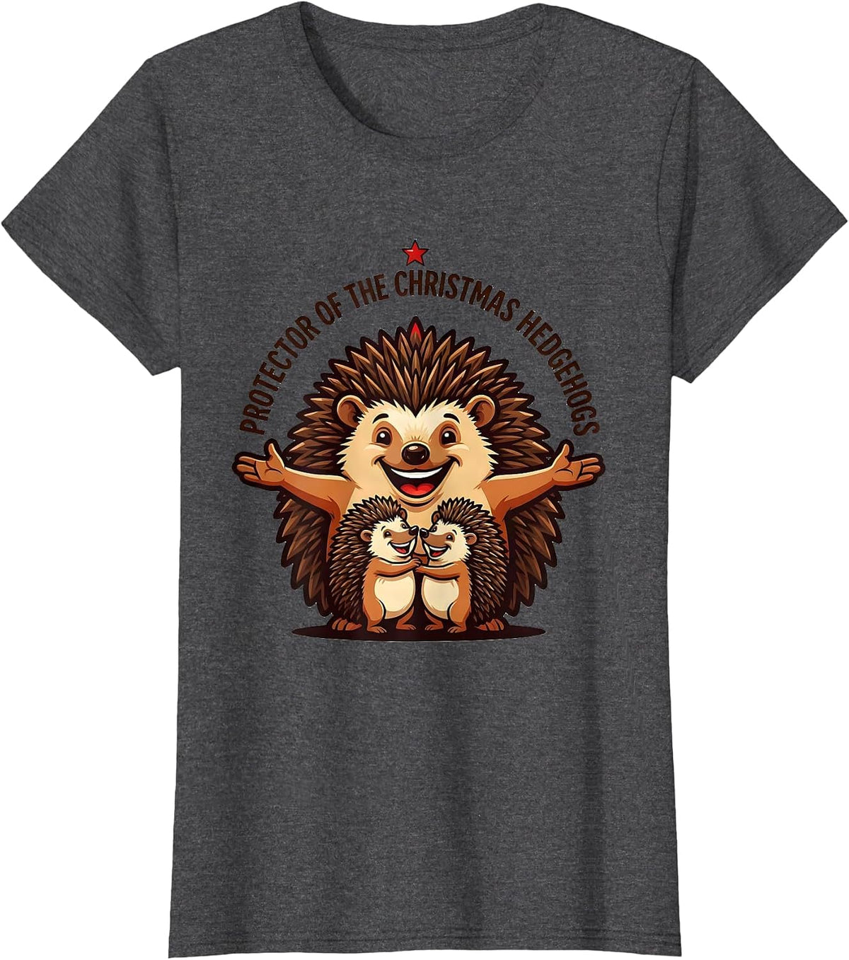 Women's Protector Of The Christmas Hedgehogs Cute Hedgehog Lover T-Shirt - Dark Heather Grey