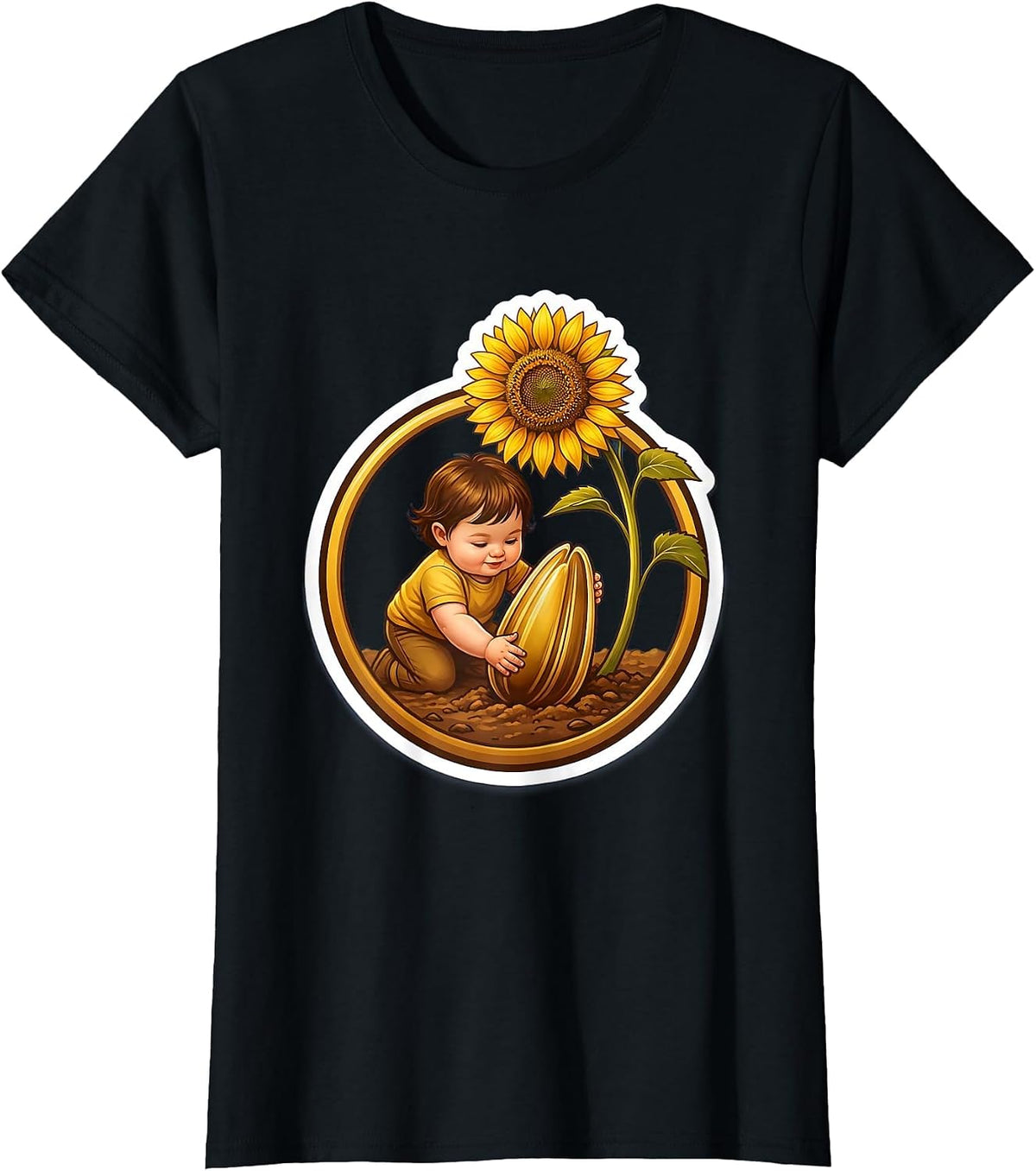 Down Syndrome Awareness Child Planting Sunflower T-Shirt - Black
