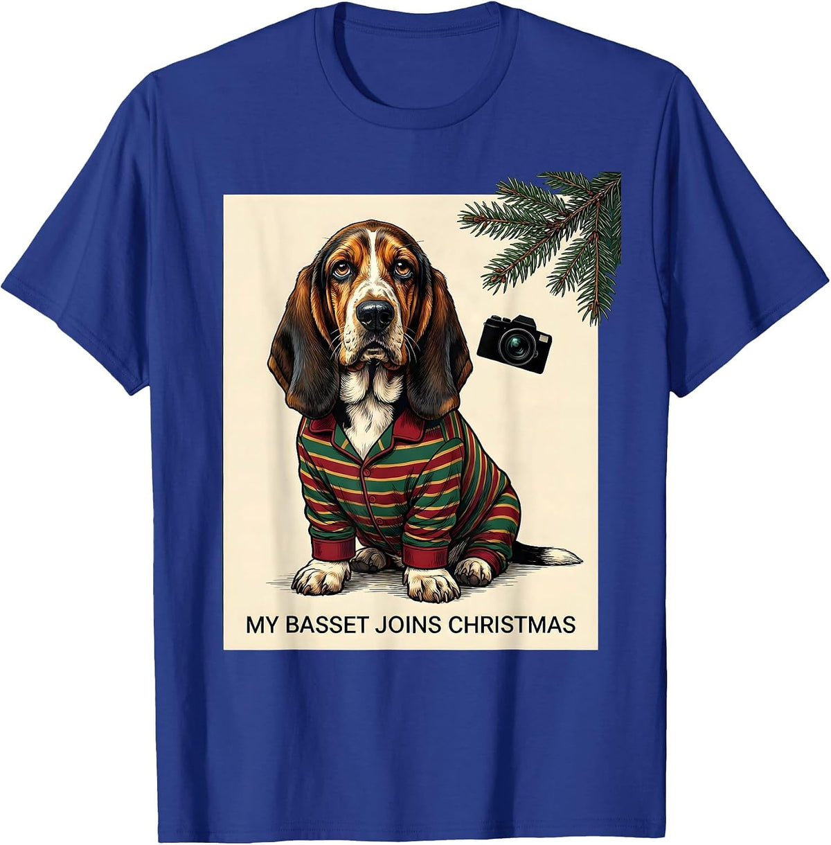 Men's My Basset Joins Christmas Funny Dachshund Dog Lover T-Shirt - Royal Blue