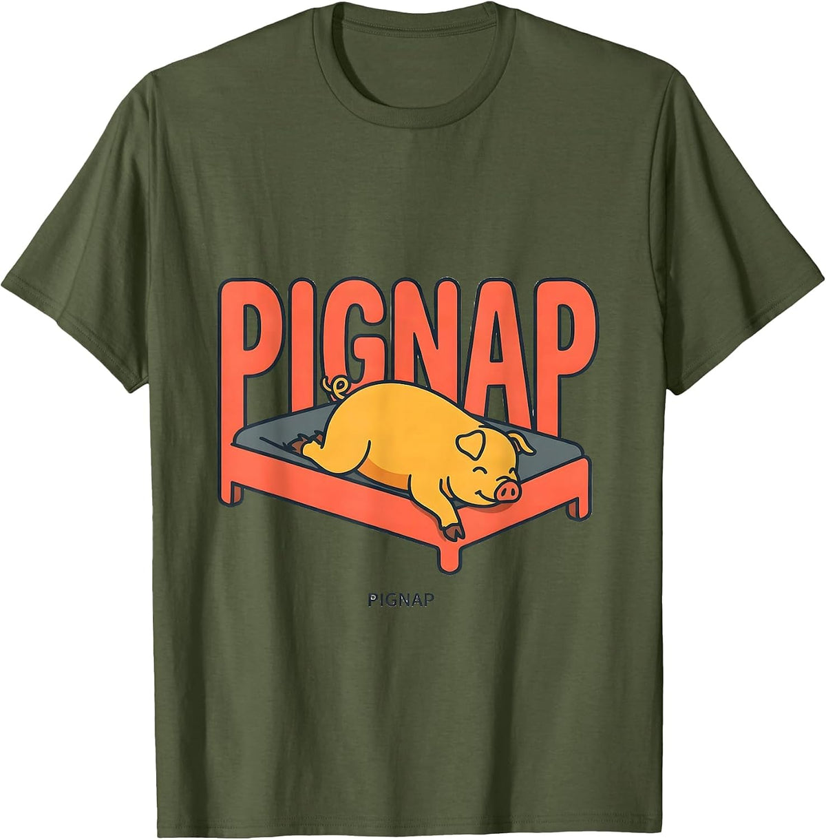 Men's Pignap Cute Sleeping Pig Animal Lover Pajama Humor T-Shirt - Olive Green