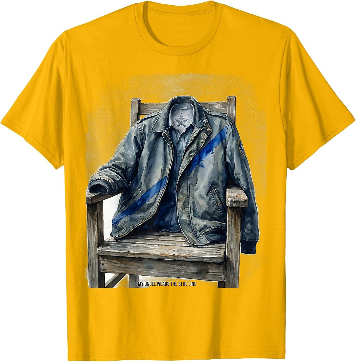 Men's My Uncle Wears The Blue Line Patriotic Thin Blue Line Police T-Shirt - Golden Yellow