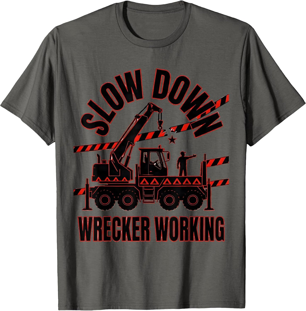 Men's Slow Down Wrecker Working Patriotic Semi Truck Driver T-Shirt - Asphalt Grey