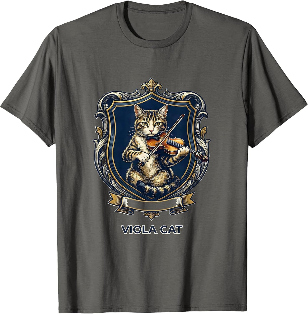 Viola Cat Whimsical Humor Musical Cat Owner Music Teacher T-Shirt - Asphalt Grey