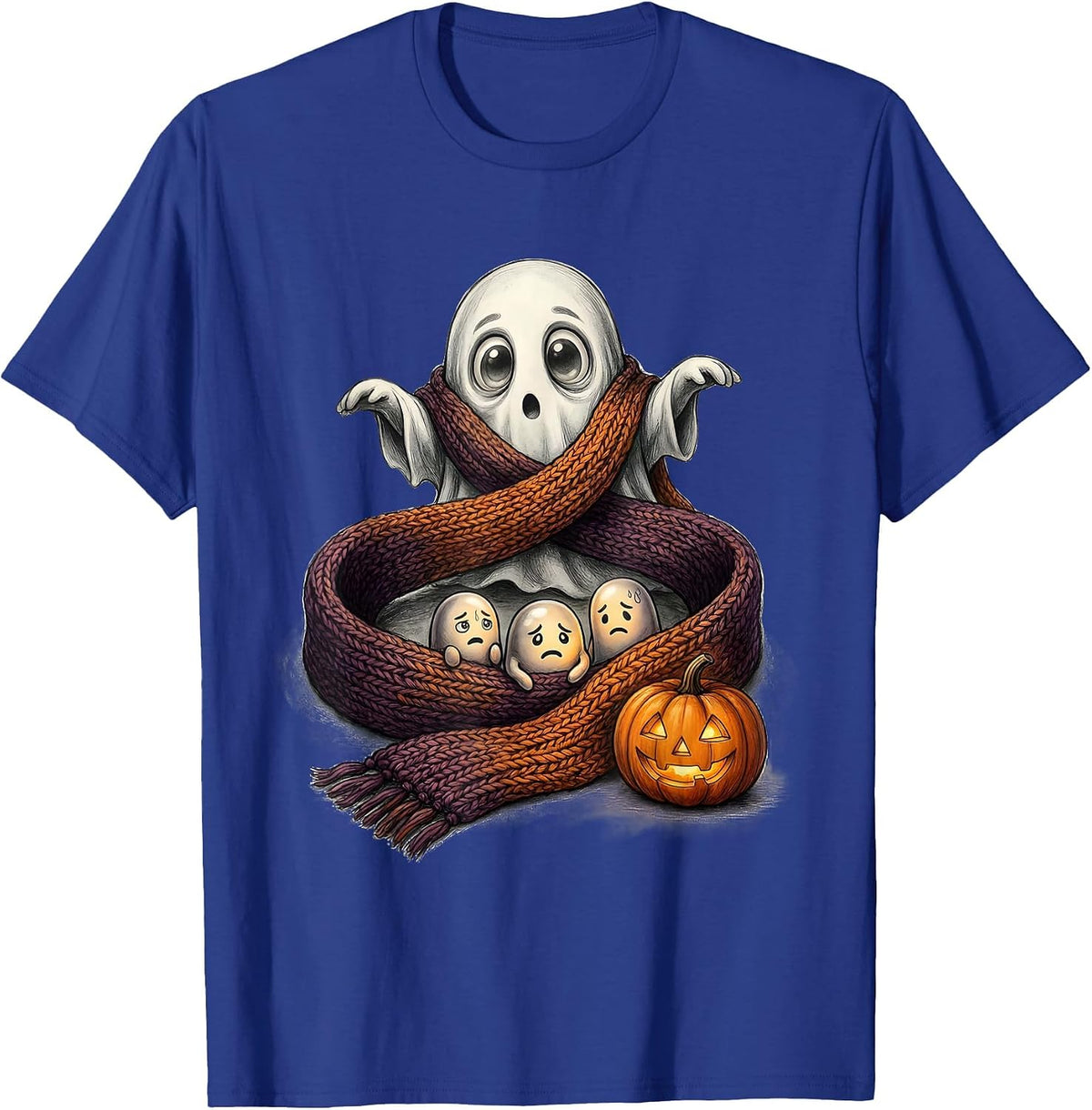 Friendly Ghost Scarf Mental Health Awareness Halloween T-Shirt - Royal Blue