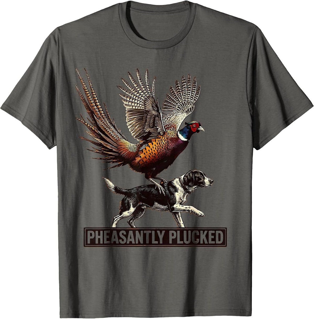 Pheasantly Plucked Funny Pheasant Hunter Upland Bird Hunting T-Shirt - Asphalt Grey